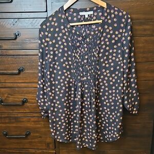 Daniel Rainn Pintuck Blouse with Pink and Yellow Floral Dots